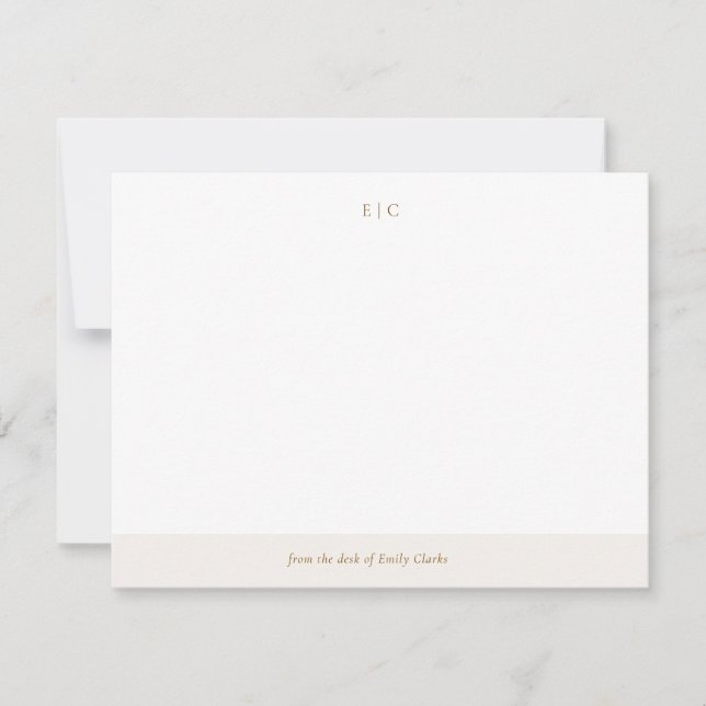Modern ivory beige monogram stationery note card (Front)