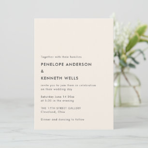 Modern Ivory Black Wedding Minimalist Simple Invitation