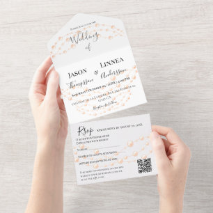Modern Ivory Blush Romantic Pearl Neutral Wedding All In One Invitation