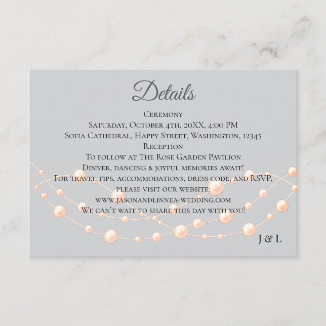 Modern Ivory Blush Romantic Pearl Neutral Wedding Enclosure Card (Front)