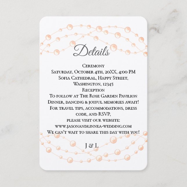 Modern Ivory Blush Romantic Pearl Neutral Wedding Enclosure Card (Front)