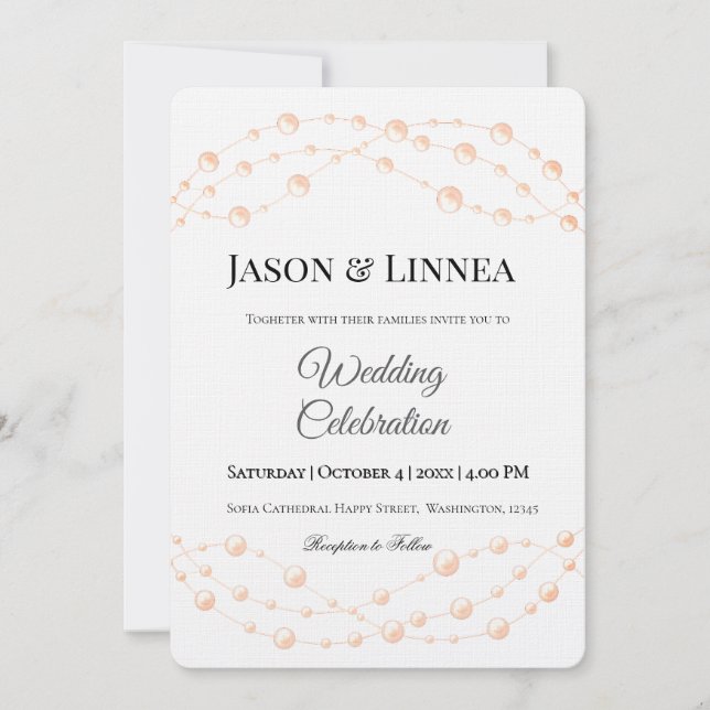 Modern Ivory Blush Romantic Pearl Neutral Wedding Invitation (Front)