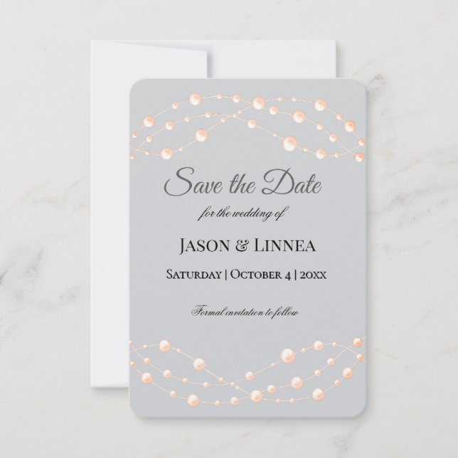 Modern Ivory Blush Romantic Pearl Neutral Wedding Save The Date (Front)