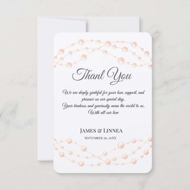Modern Ivory Blush Romantic Pearl Neutral Wedding Thank You Card (Front)