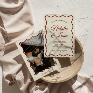 Modern Ivory Bold Retro Funky Photo Unique Wedding Invitation