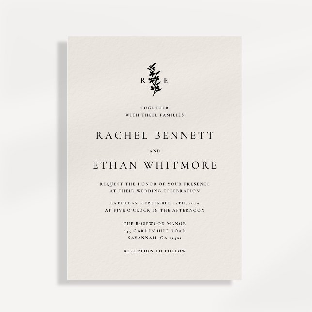 modern Ivory Botanical Monogram Wedding Invitation (Creator Uploaded)