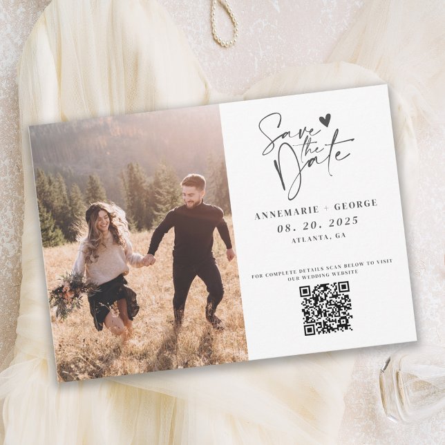 Modern Ivory Calligraphy Photo QR Code Save The Date (Creator Uploaded)