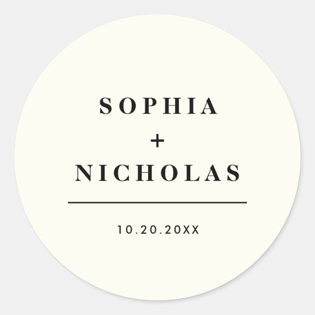 Modern Ivory Cream Minimal Elegant Wedding Classic Round Sticker (Front)