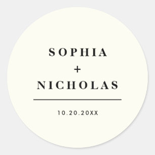 Modern Ivory Cream Minimal Elegant Wedding Classic Round Sticker