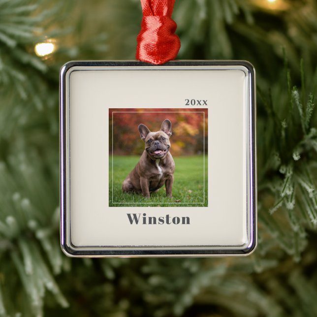 Modern Ivory Custom Pet Name Photo Metal Tree Decoration (Tree)