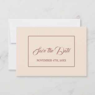 Modern Ivory Dark Peach Handwriting Wedding Save The Date