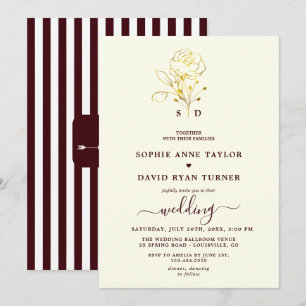 Modern Ivory Deep Burgundy Monogram Wedding Invitation