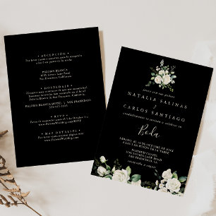 Modern Ivory Floral Spanish Front & Back Wedding  Invitation