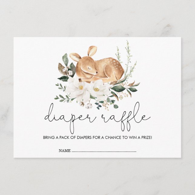 Modern Ivory Flower Woodland Deer Diaper Raffle Enclosure Card (Front)