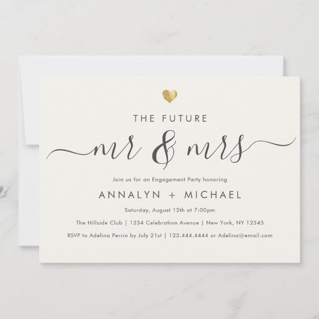 Modern Ivory Future Mr and Mrs Engagement Party Invitation (Front)