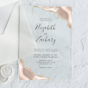 Modern Ivory Gold Agate Corners Wedding Acrylic Invitations