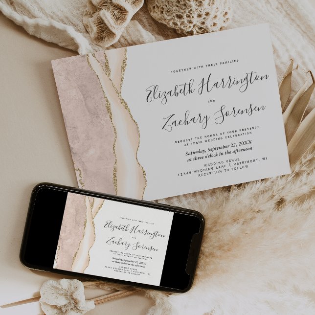 Modern Ivory Gold Agate Wedding Invitation (Creator Uploaded)