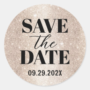 Modern Ivory Gold Glitter Save the Date Classic Round Sticker