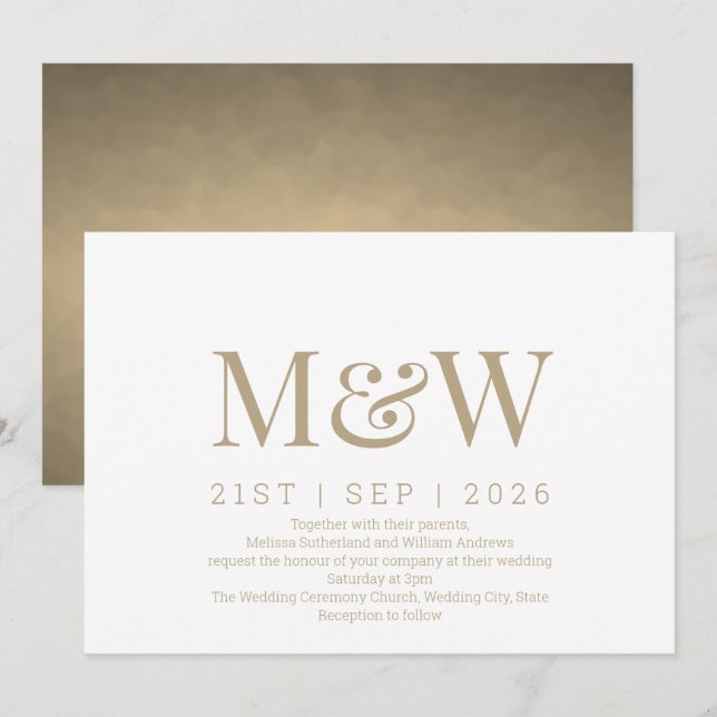 Modern Ivory Gold Monogram Wedding Invitation (Front/Back)