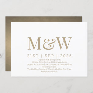 Modern Ivory Gold Monogram Wedding Invitation