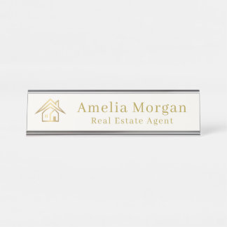 Modern Ivory & Gold Real Estate Desk Name Plate