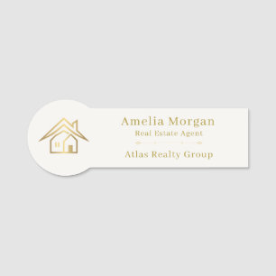 Modern Ivory & Gold Real Estate Name Tag