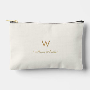 Modern Ivory Gold Script Monogram Accessory Pouch