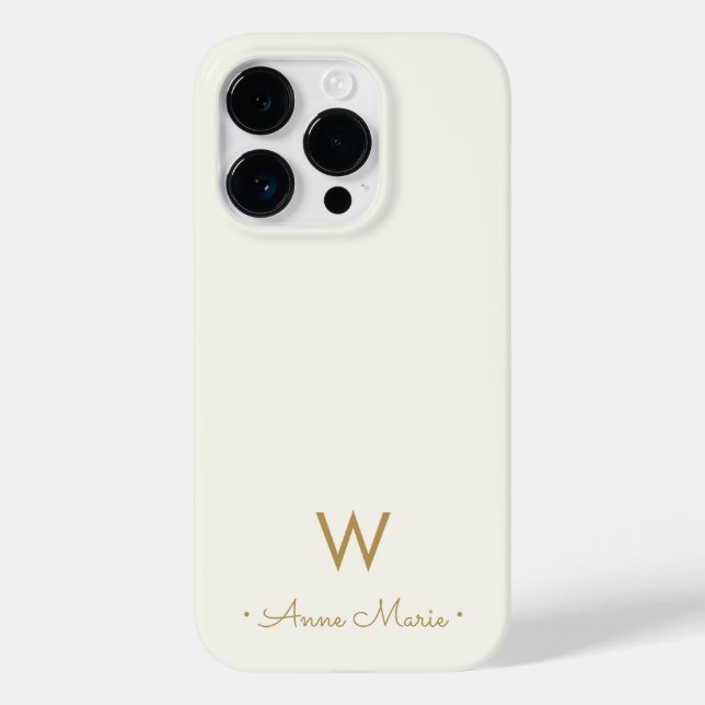 Modern Ivory Gold Script Monogram Case-Mate iPhone Case (Back)
