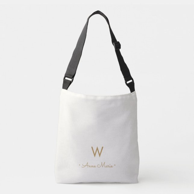 Modern Ivory Gold Script Monogram Crossbody Bag (Front)