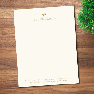 Modern Ivory Gold Script Monogram Custom Letterhead