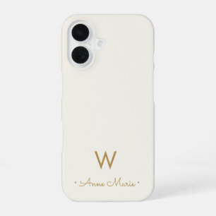 Modern Ivory Gold Script Monogram iPhone 16 Case