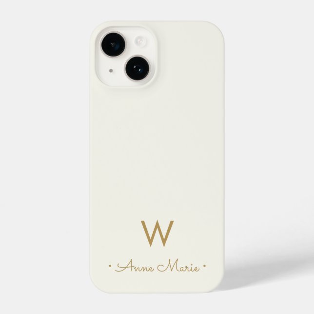 Modern Ivory Gold Script Monogram iPhone Case (Back)