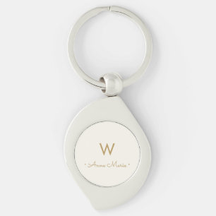 Modern Ivory Gold Script Monogram Key Ring