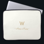 Modern Ivory Gold Script Monogram Laptop Sleeve<br><div class="desc">A modern,  elegant monogram design with gold handwritten minimalist script typography and sans serif block typography on an elegant pale pastel ivory background. The monogram and name can be easily personalised.</div>