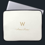 Modern Ivory Gold Script Monogram Laptop Sleeve<br><div class="desc">A modern,  elegant monogram design with gold handwritten minimalist script typography and sans serif block typography on an elegant pale pastel ivory background. The monogram and name can be easily personalised.</div>