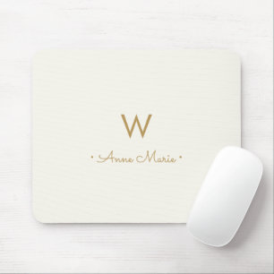 Modern Ivory Gold Script Monogram Mouse Mat