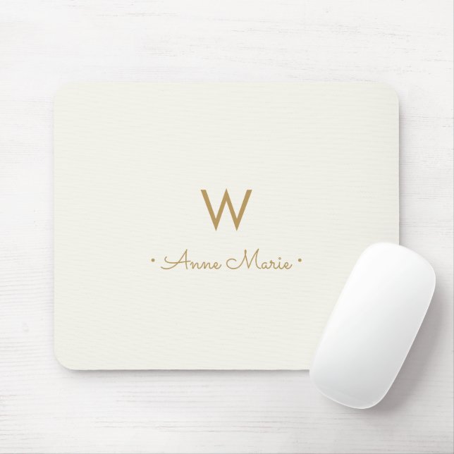 Modern Ivory Gold Script Monogram Mouse Mat (With Mouse)