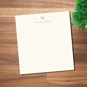 Modern Ivory Gold Script Monogram Notepad
