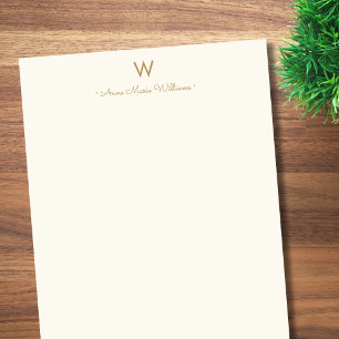 Modern Ivory Gold Script Monogram Notepad
