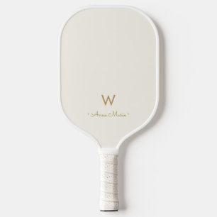Modern Ivory Gold Script Monogram Pickleball Paddle