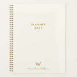 Modern Ivory Gold Script Monogram Planner<br><div class="desc">Modern Ivory Gold Script Monogram Planner. A modern,  elegant monogram design with gold handwritten minimalist script typography and sans serif block typography on an elegant pale pastel ivory background. The monogram and name can be easily personalised.</div>