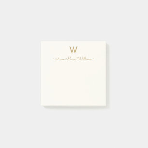 Modern Ivory Gold Script Monogram Post-it Notes