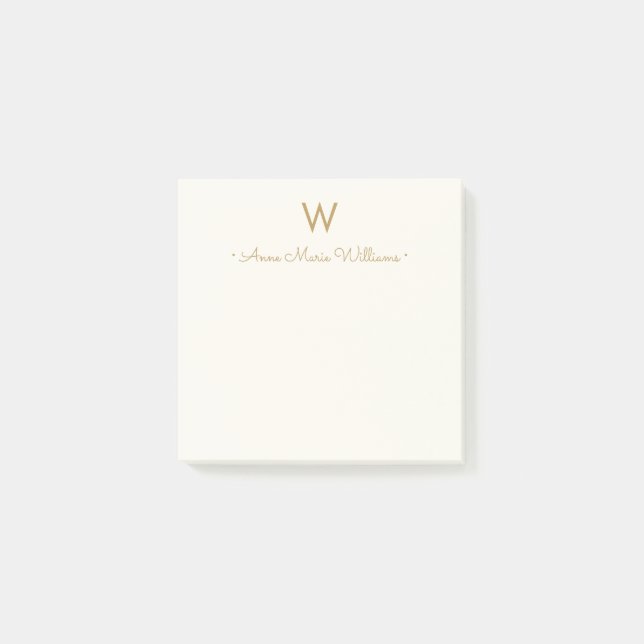 Modern Ivory Gold Script Monogram Post-it Notes (Front)