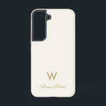 Modern Ivory Gold Script Monogram Samsung Galaxy Case<br><div class="desc">A modern,  elegant monogram design with gold handwritten minimalist script typography and sans serif block typography on an elegant pale pastel ivory background. The monogram and name can be easily personalised.</div>