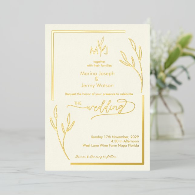 Modern Ivory Golden Leaflet Border Monogram (Standing Front)