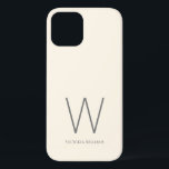Modern ivory grey minimalist monogram name iPhone 12 case<br><div class="desc">Modern ivory and grey minimalist monogram</div>