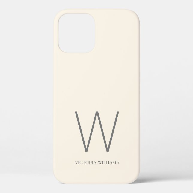 Modern ivory grey minimalist monogram name Case-Mate iPhone case (Back)