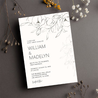 Modern Ivory Magnolia Floral Wedding Invitation