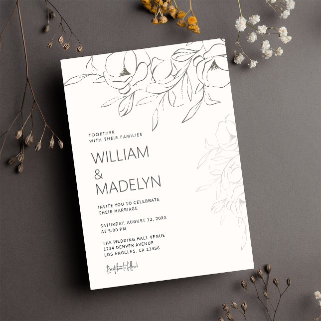 Modern Ivory Magnolia Floral Wedding Invitation (Creator Uploaded)