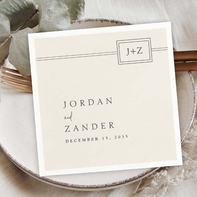 Modern Ivory Minimalist Monogram Wedding  Napkin (Creator Uploaded)